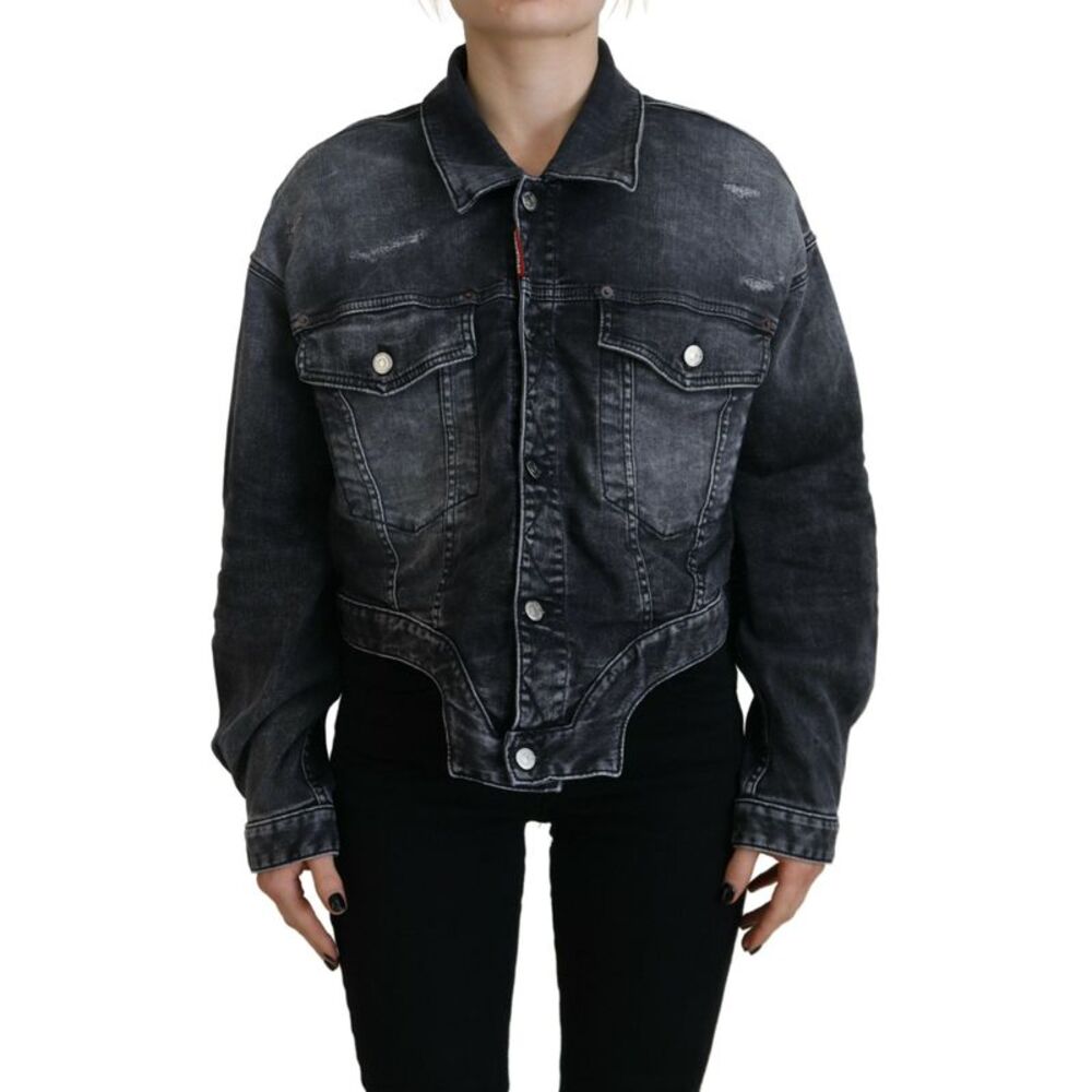 Dsquared² Gray Washed Cotton Cropped Denim Women's Jacket